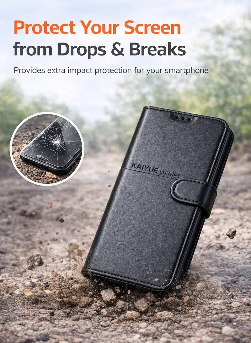 جراب جلد أنيق وش وظهر لموبايل Honor X7d – حماية متكاملة من الصدمات والخدوش اليومية – لون أسود فاخر - Image 3